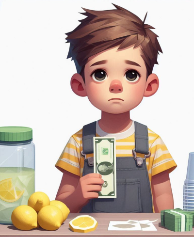 A sad boy with a single dollar bill