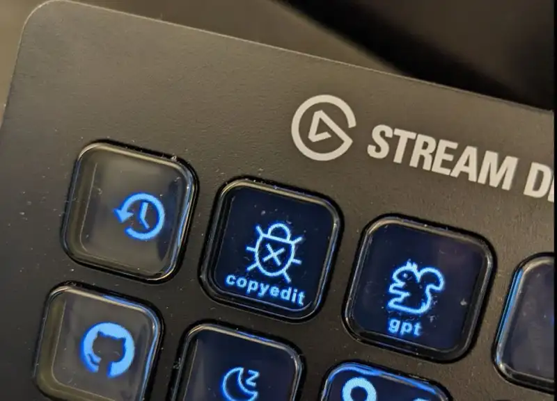 "copyedit" caption on a Stream Deck button with a debugger icon